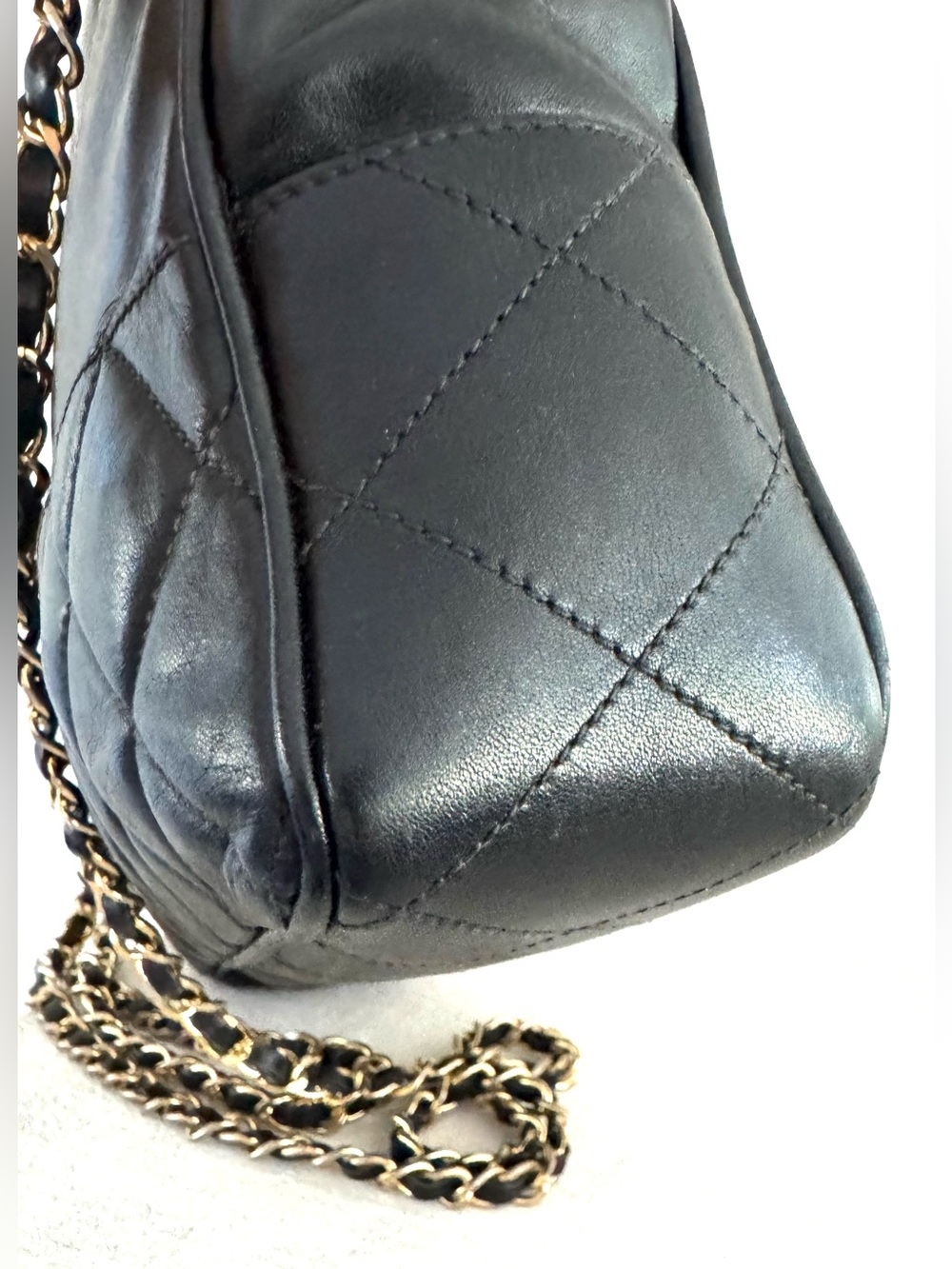 CHANEL Vintage Small Shopper Tote Shoulder Bag Black Lambskin + COA - Picture 6 of 14